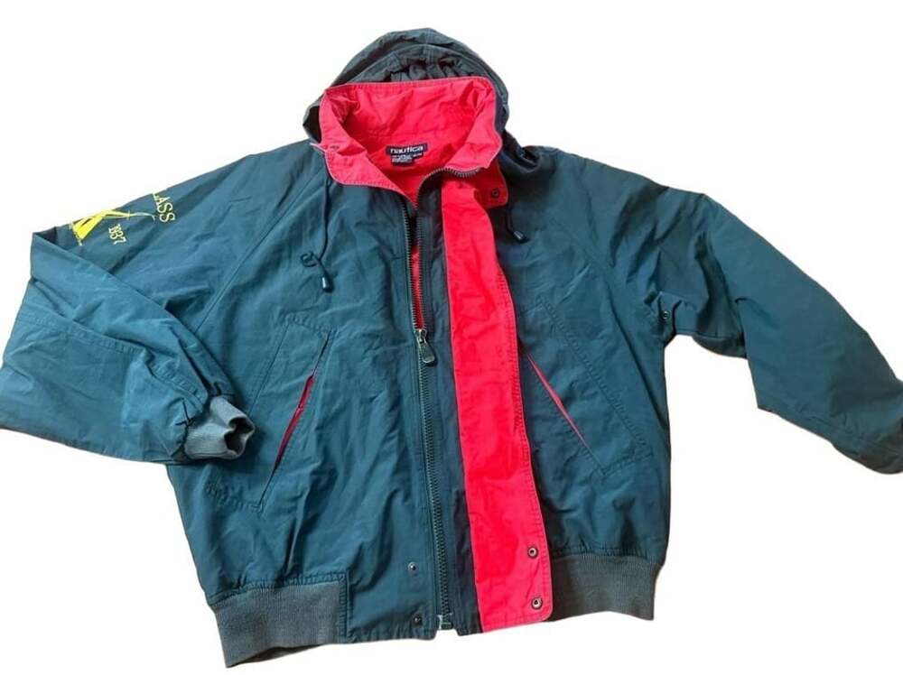 Vintage 90s Nautica Challenge J-Class Sailing Jacket Mens XL Green Hooded